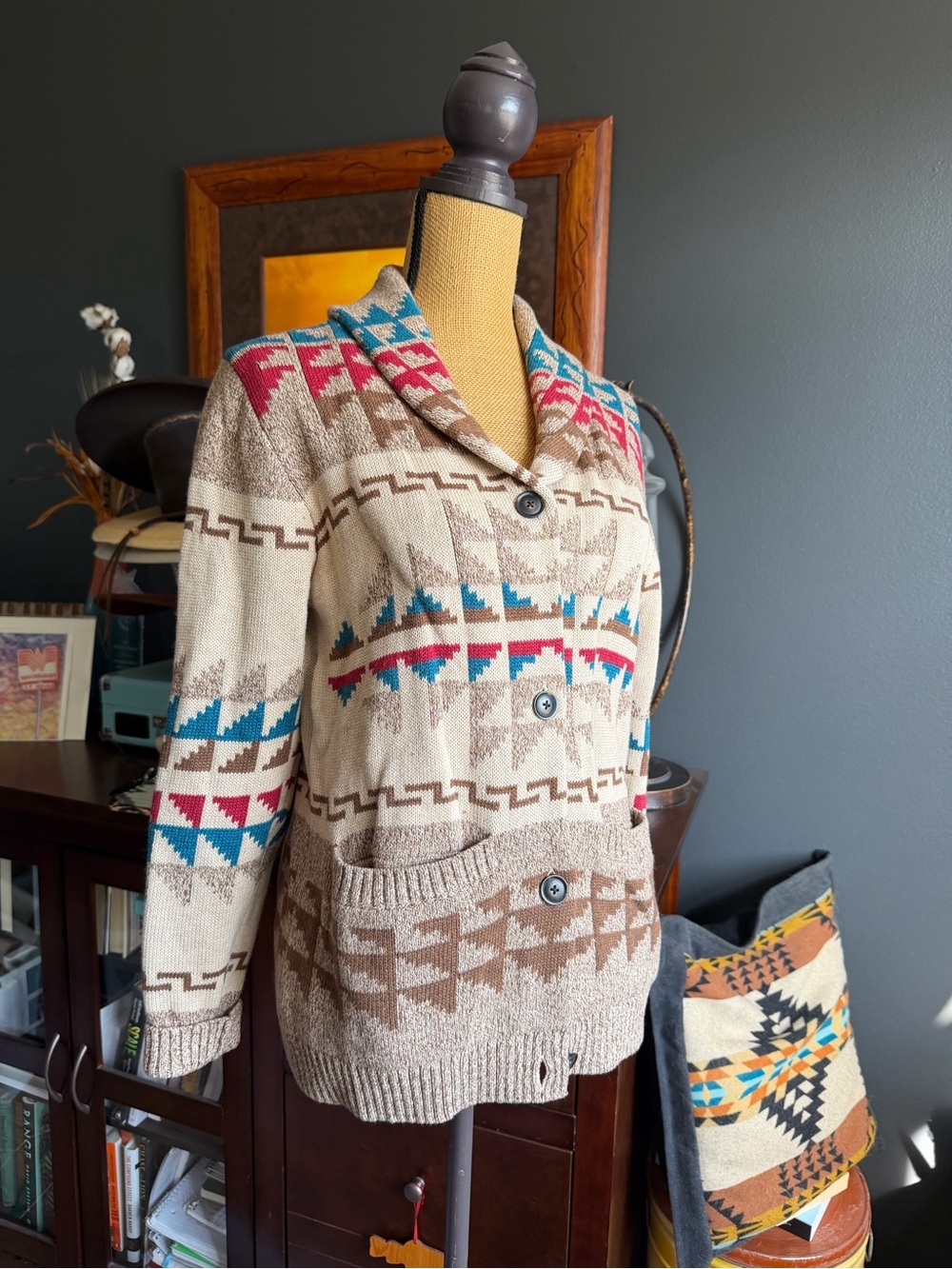Pendleton Beige Aztec-Pattern Button Cardigan Sweater - Women's
